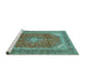 Sideview of Machine Washable Medallion Turquoise Traditional Area Rugs, wshtr2915turq