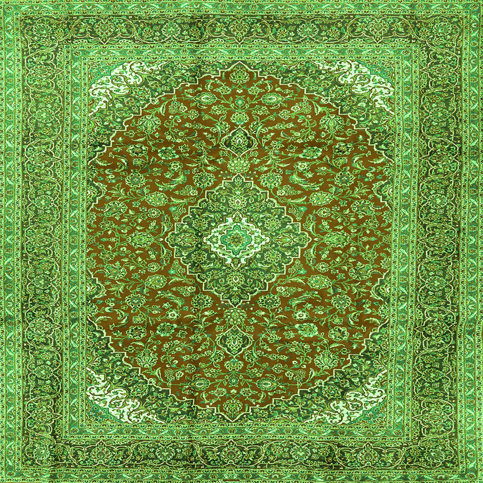 Round Machine Washable Medallion Green Traditional Area Rugs, wshtr2915grn