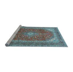 Sideview of Machine Washable Medallion Light Blue Traditional Rug, wshtr2915lblu