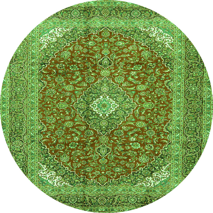 Square Medallion Green Traditional Rug, tr2915grn