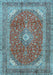 Machine Washable Medallion Light Blue Traditional Rug, wshtr2915lblu