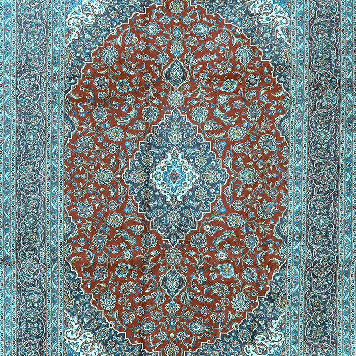 Machine Washable Medallion Light Blue Traditional Rug, wshtr2915lblu