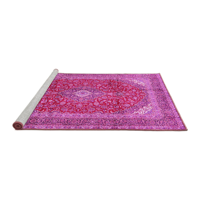 Sideview of Machine Washable Medallion Pink Traditional Rug, wshtr2915pnk