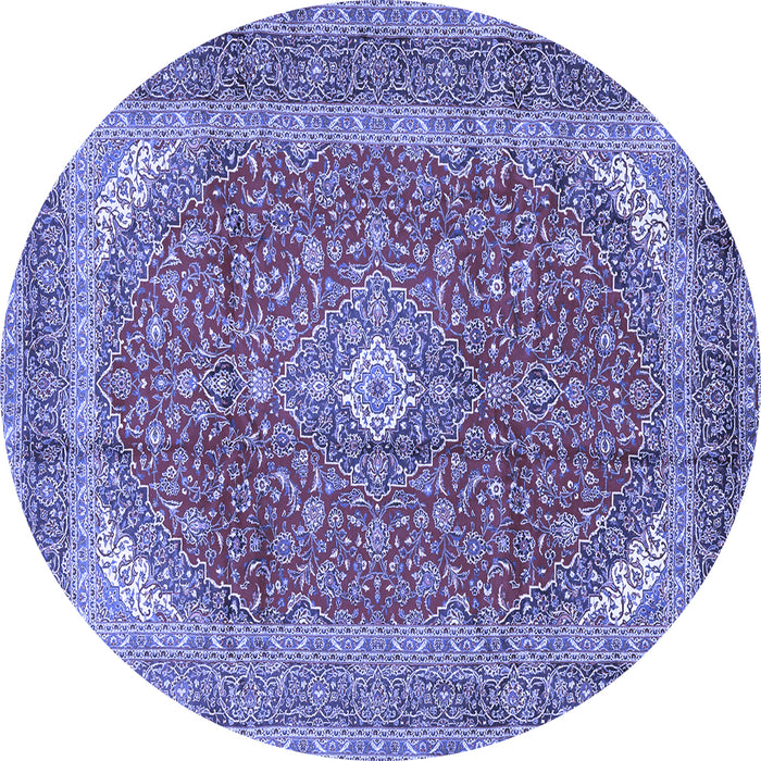 Round Machine Washable Medallion Blue Traditional Rug, wshtr2915blu