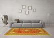 Machine Washable Medallion Yellow Traditional Rug in a Living Room, wshtr2915yw