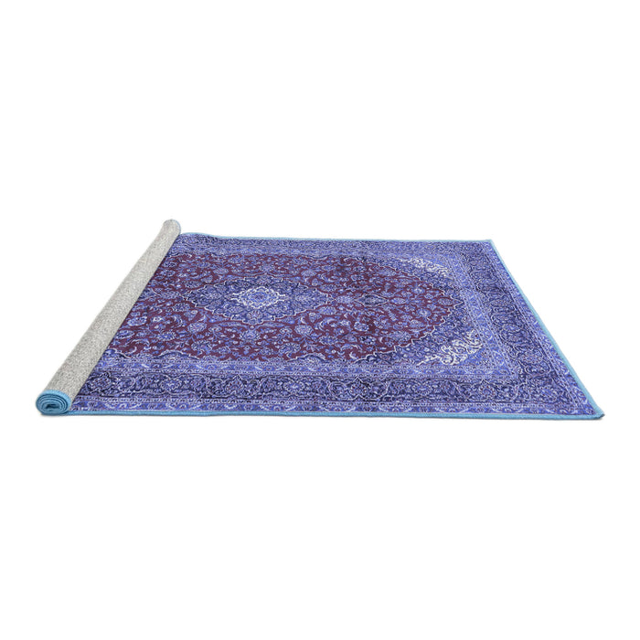 Sideview of Machine Washable Medallion Blue Traditional Rug, wshtr2915blu