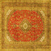 Square Machine Washable Medallion Yellow Traditional Rug, wshtr2915yw