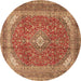 Round Medallion Brown Traditional Rug, tr2915brn