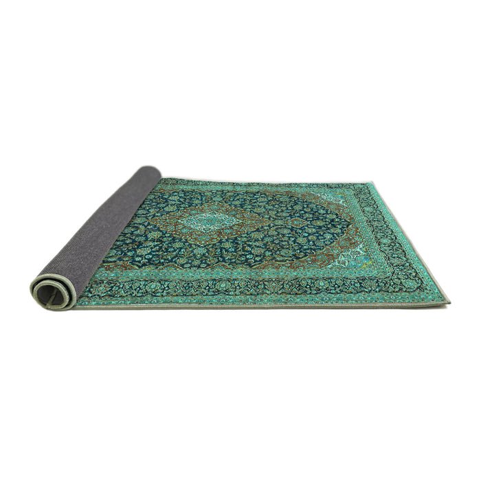 Sideview of Medallion Turquoise Traditional Rug, tr2916turq