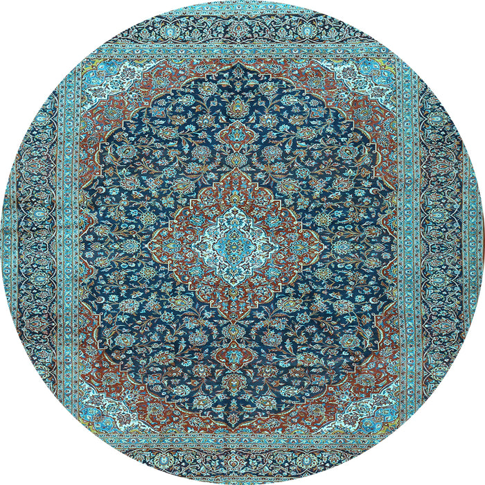 Round Medallion Light Blue Traditional Rug, tr2916lblu
