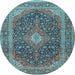 Round Medallion Light Blue Traditional Rug, tr2916lblu