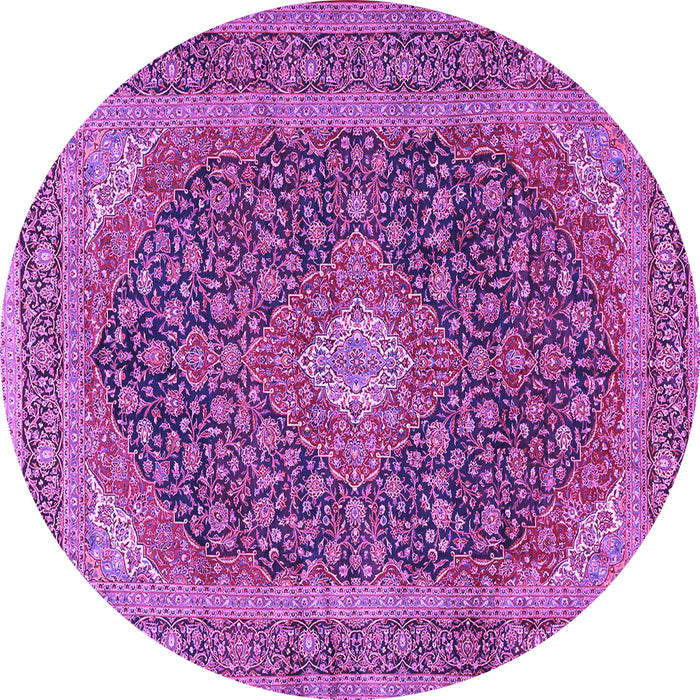 Round Machine Washable Medallion Purple Traditional Area Rugs, wshtr2916pur
