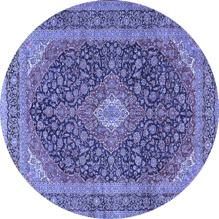 Round Machine Washable Medallion Blue Traditional Rug, wshtr2916blu