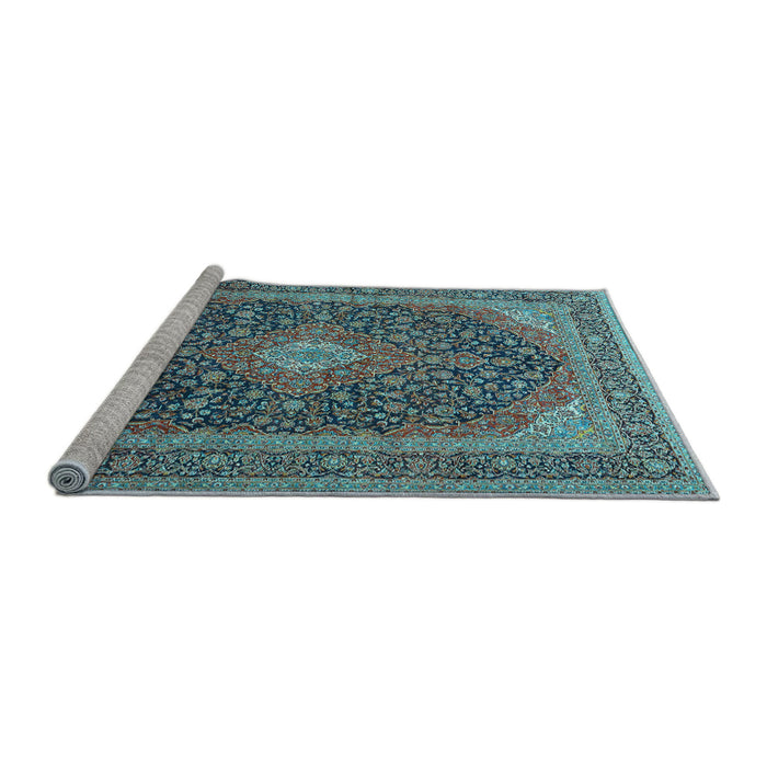 Sideview of Machine Washable Medallion Light Blue Traditional Rug, wshtr2916lblu