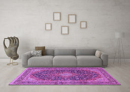 Machine Washable Medallion Purple Traditional Area Rugs in a Living Room, wshtr2916pur