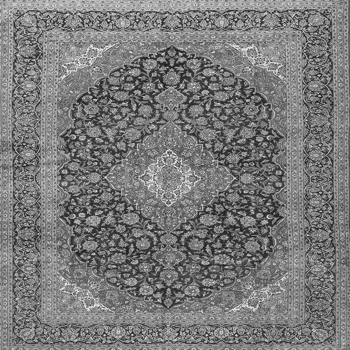 Round Machine Washable Medallion Gray Traditional Rug, wshtr2916gry