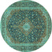 Round Medallion Turquoise Traditional Rug, tr2916turq