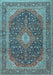 Machine Washable Medallion Light Blue Traditional Rug, wshtr2916lblu