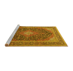 Sideview of Machine Washable Medallion Yellow Traditional Rug, wshtr2916yw