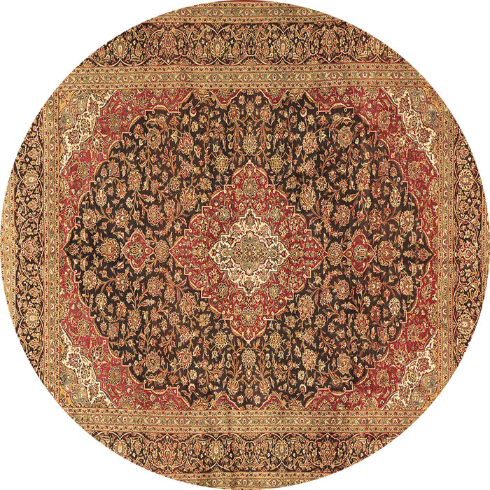 Round Machine Washable Medallion Brown Traditional Rug, wshtr2916brn