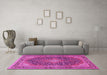 Machine Washable Medallion Pink Traditional Rug in a Living Room, wshtr2916pnk