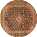 Round Medallion Brown Traditional Rug, tr2916brn