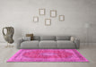 Machine Washable Medallion Pink Traditional Rug in a Living Room, wshtr2917pnk