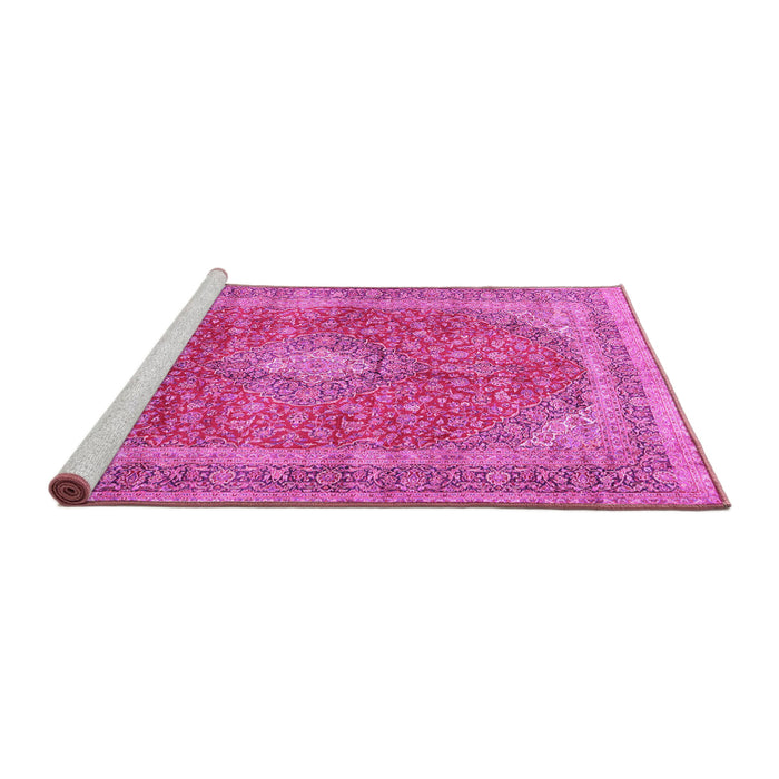 Sideview of Machine Washable Medallion Pink Traditional Rug, wshtr2917pnk
