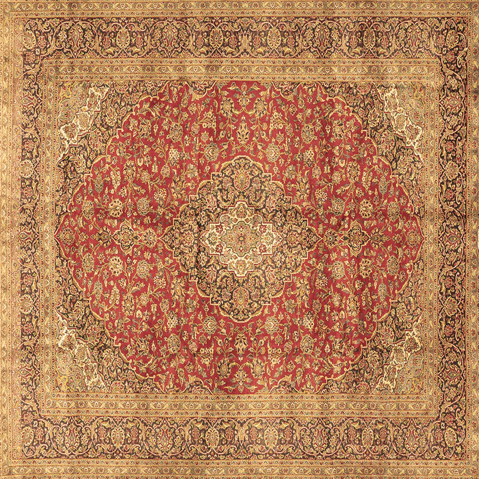 Square Machine Washable Medallion Brown Traditional Rug, wshtr2917brn