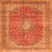 Round Machine Washable Medallion Orange Traditional Area Rugs, wshtr2917org