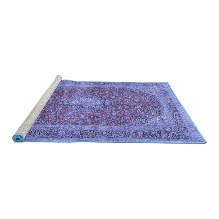 Sideview of Machine Washable Medallion Blue Traditional Rug, wshtr2917blu