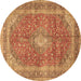 Round Machine Washable Medallion Brown Traditional Rug, wshtr2917brn