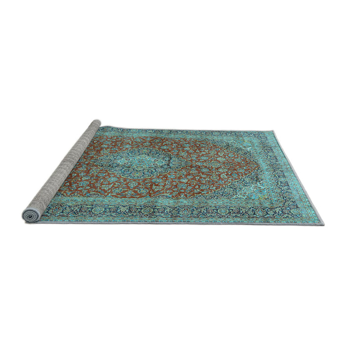 Sideview of Machine Washable Medallion Light Blue Traditional Rug, wshtr2917lblu