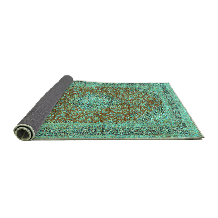 Sideview of Medallion Turquoise Traditional Rug, tr2917turq