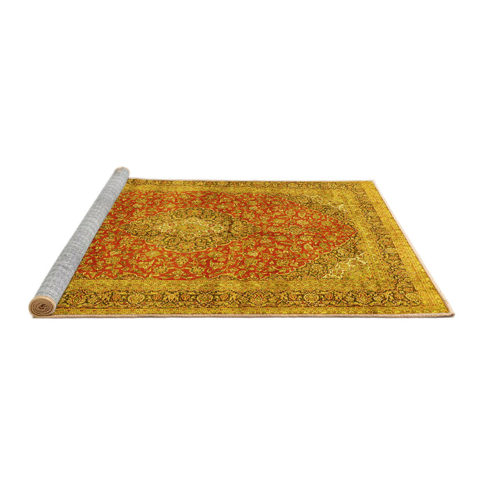 Sideview of Machine Washable Medallion Yellow Traditional Rug, wshtr2917yw