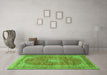 Machine Washable Medallion Green Traditional Area Rugs in a Living Room,, wshtr2917grn