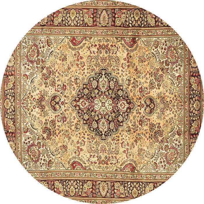 Round Machine Washable Medallion Brown Traditional Rug, wshtr2918brn