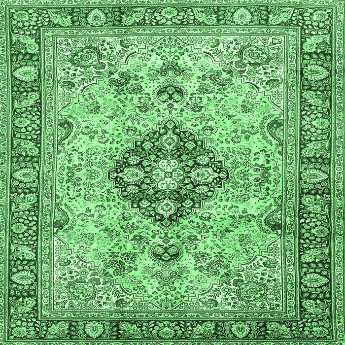 Square Machine Washable Medallion Emerald Green Traditional Area Rugs, wshtr2918emgrn