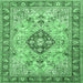 Square Machine Washable Medallion Emerald Green Traditional Area Rugs, wshtr2918emgrn