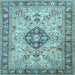 Square Machine Washable Medallion Light Blue Traditional Rug, wshtr2918lblu