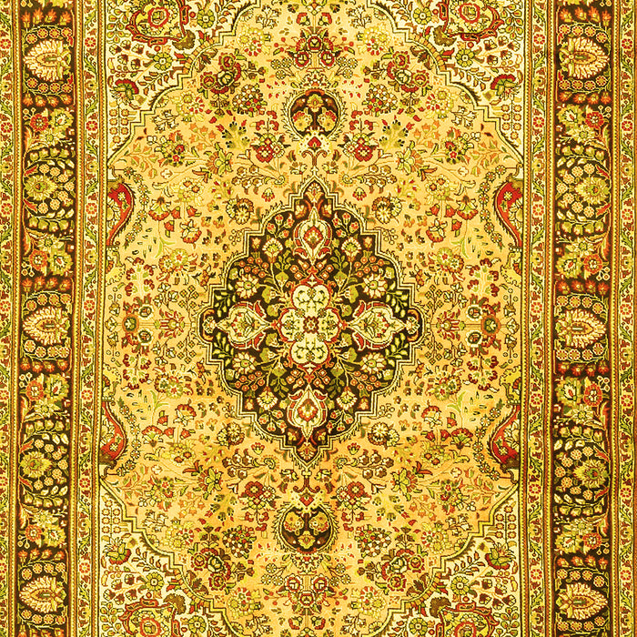 Machine Washable Medallion Yellow Traditional Rug, wshtr2918yw