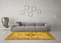 Machine Washable Medallion Yellow Traditional Rug, wshtr2918yw