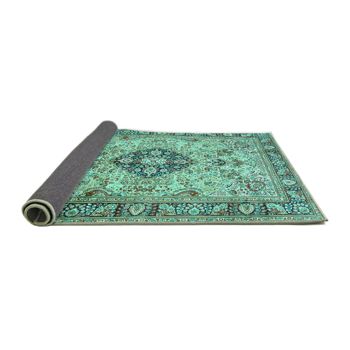 Sideview of Medallion Turquoise Traditional Rug, tr2918turq