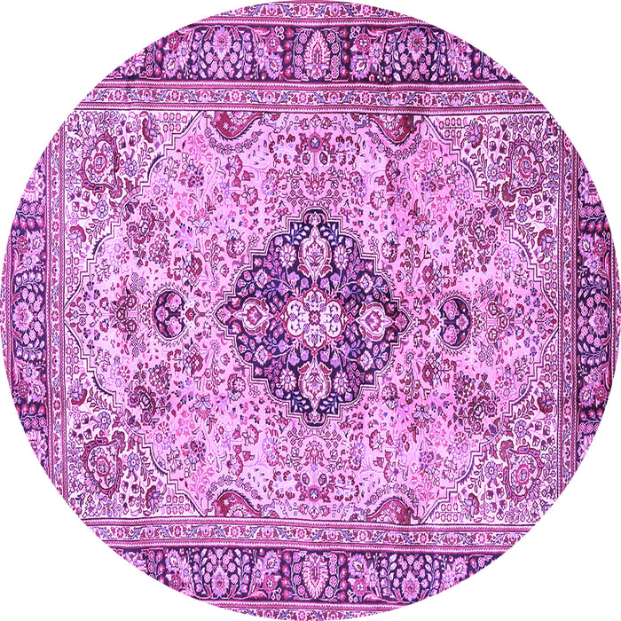 Round Machine Washable Medallion Purple Traditional Area Rugs, wshtr2918pur