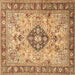 Square Machine Washable Medallion Brown Traditional Rug, wshtr2918brn