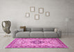 Machine Washable Medallion Pink Traditional Rug in a Living Room, wshtr2918pnk