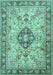 Machine Washable Medallion Turquoise Traditional Area Rugs, wshtr2918turq