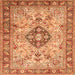 Round Machine Washable Medallion Orange Traditional Area Rugs, wshtr2918org