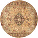 Round Medallion Brown Traditional Rug, tr2918brn