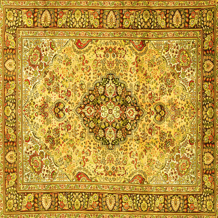 Square Machine Washable Medallion Yellow Traditional Rug, wshtr2918yw